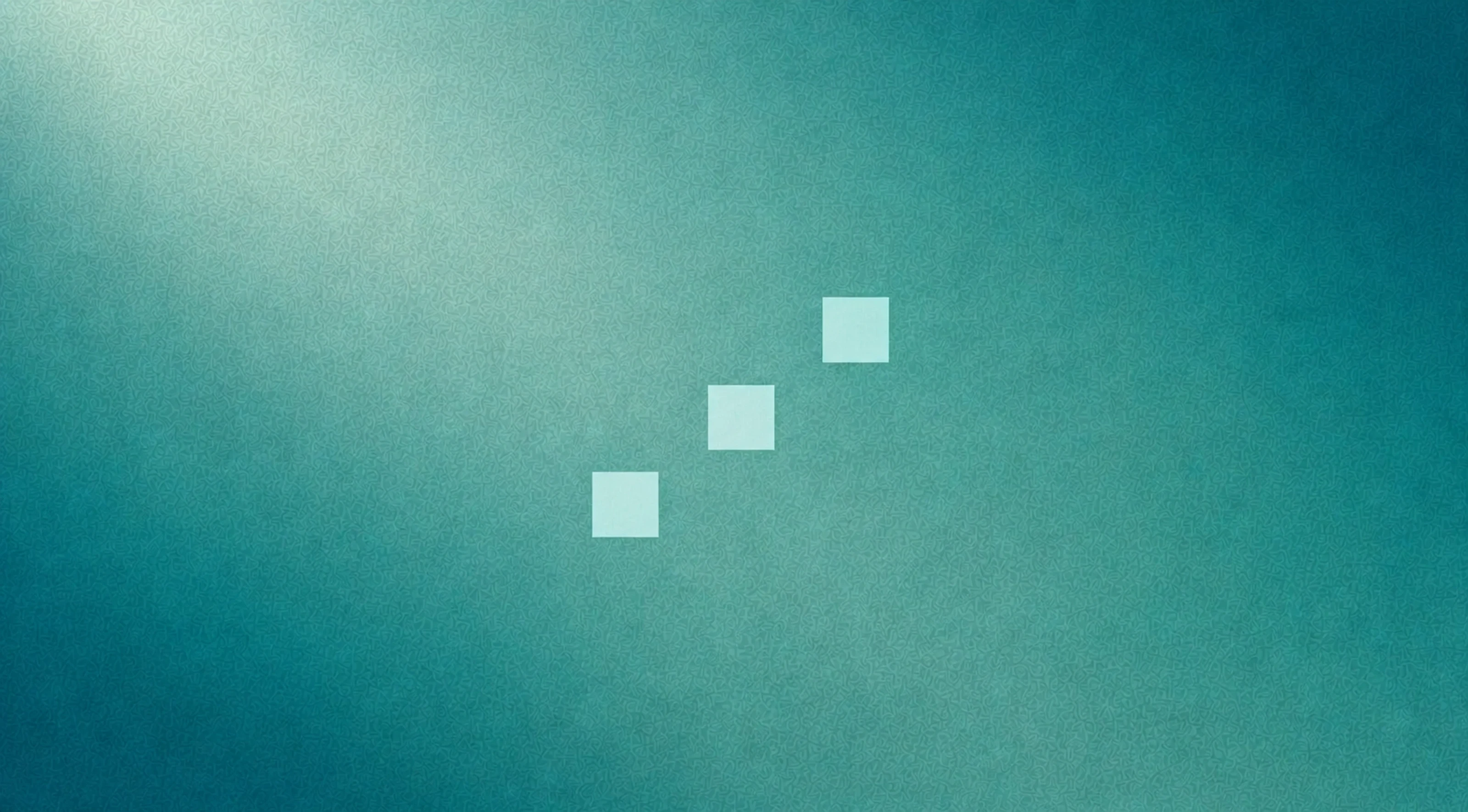 Three squares arranged diagonally across a teal field